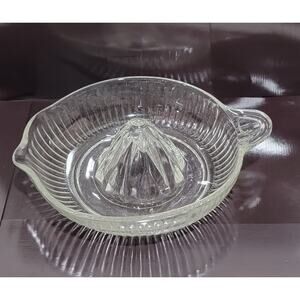 Vintage Pressed Glass Clear Juicer Orange Lemon Citrus Reamer W/ Handle Spout